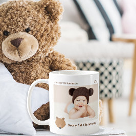 Taza De Café Bebé de la foto del oso primera Navidad