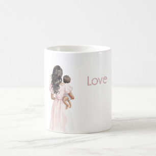 Taza De Café Bebé de Señora Negra con Vestido Rosa