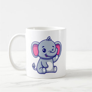 Taza De Café Bebé elefante lindo sentado dibujo animado-23800