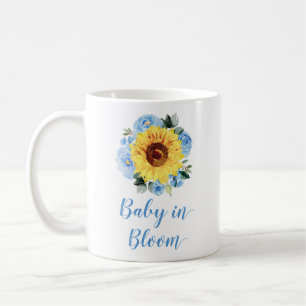 Taza De Café Bebé en flor de girasol agitado floral azul