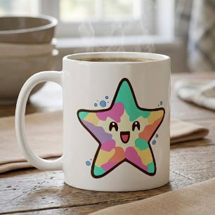 Taza De Café Bebé Estrella de Mar Sonriente Kawaii con Burbujas