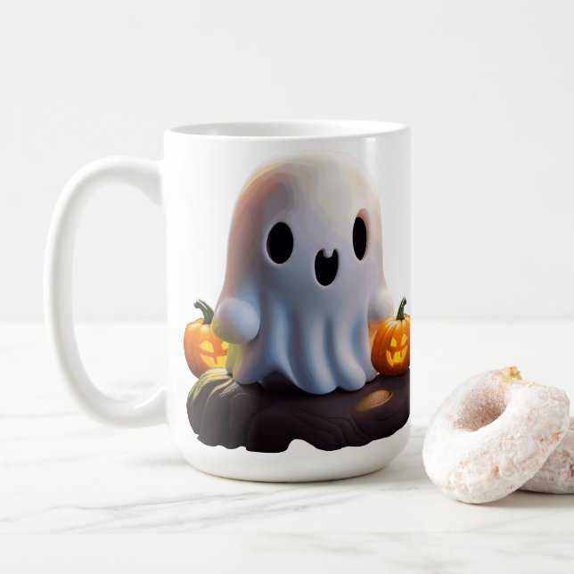 Taza De Café Bebé Fantasma Típico personaje de Halloween (Con donut)