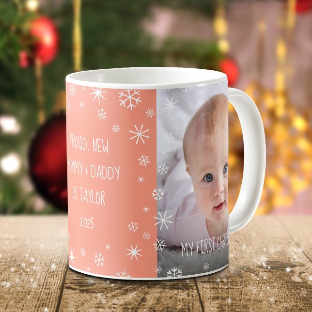 Taza De Café Bebé fotográfico Primer Navidades Nueva mamá papá  (Subido por el creador)