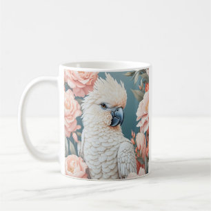 Taza De Café Bebé lindo Cockatoo Parrot Flores suaves rosadas