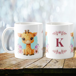 Taza De Café Bebé lindo Giraffe Encantador Monograma Floral