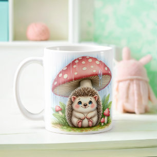 Taza De Café Bebé lindo Hedgehog bajo paraguas hongos