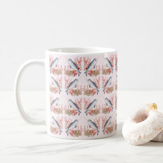 Taza De Café Bebé lindo Narval conchas del océano  (Con donut)