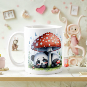Taza De Café Bebé lindo Panda bajo paraguas de hongos