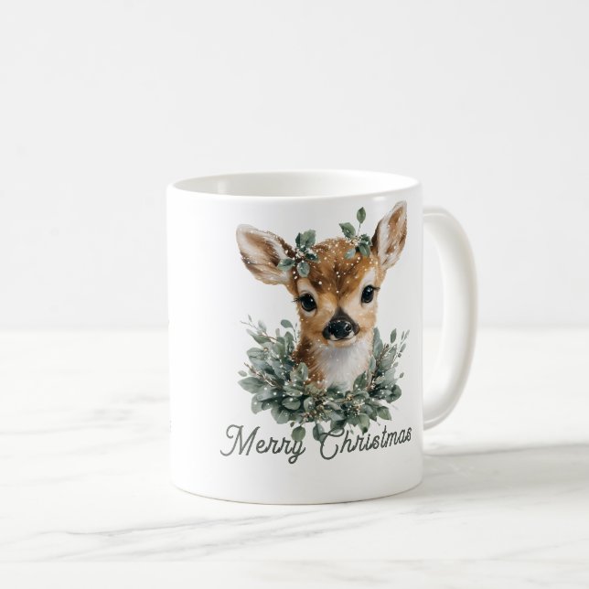 Taza De Café Bebé lindo venado Feliz Navidad - Amanecer acuátic (Anverso derecho)