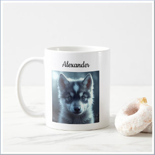 Taza De Café Bebé lobo adorable a la luz de la luna
