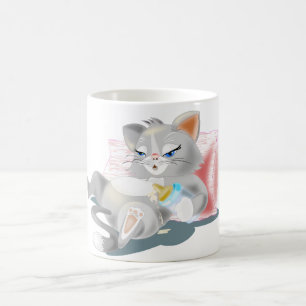 Taza De Café Bebé Mug con Little Kitten comiendo leche - Pintur