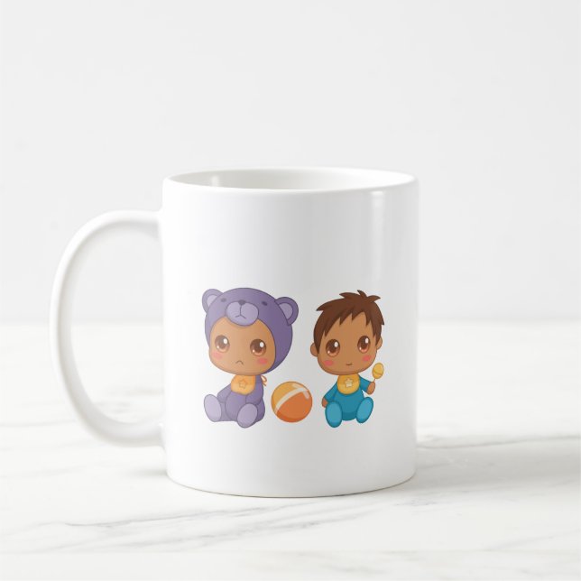 Taza De Café Bebé niño gemelos con traje de rompecabezas café M (Izquierda)