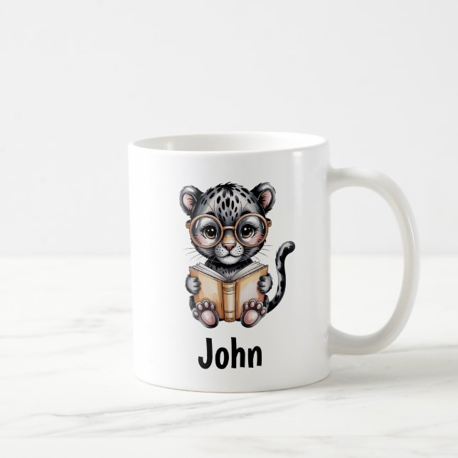 Taza De Café Bebé Pantera Lindo Leyendo un Libro Personalizado (Derecha)
