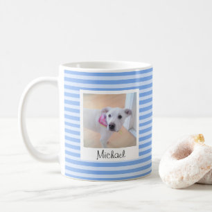 Taza De Café Bebé simple con tiras azules Añadir nombre y foto