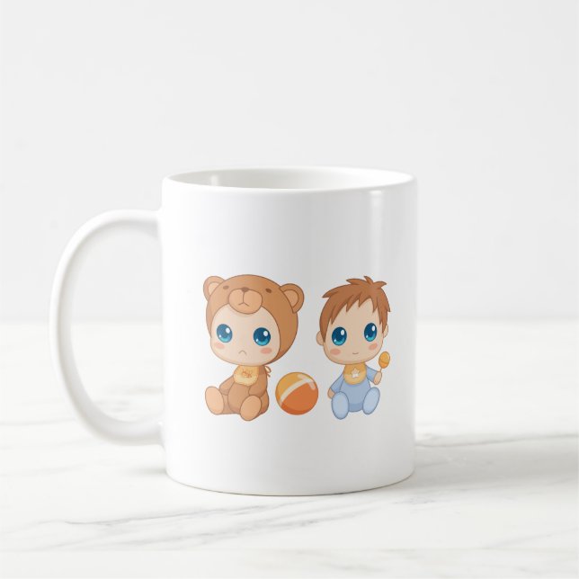 Taza De Café Bebé Twins Bear Jumpsuit (Izquierda)