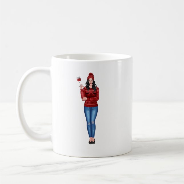Taza De Café "Bebe vino y mira películas de Navidades" (Izquierda)