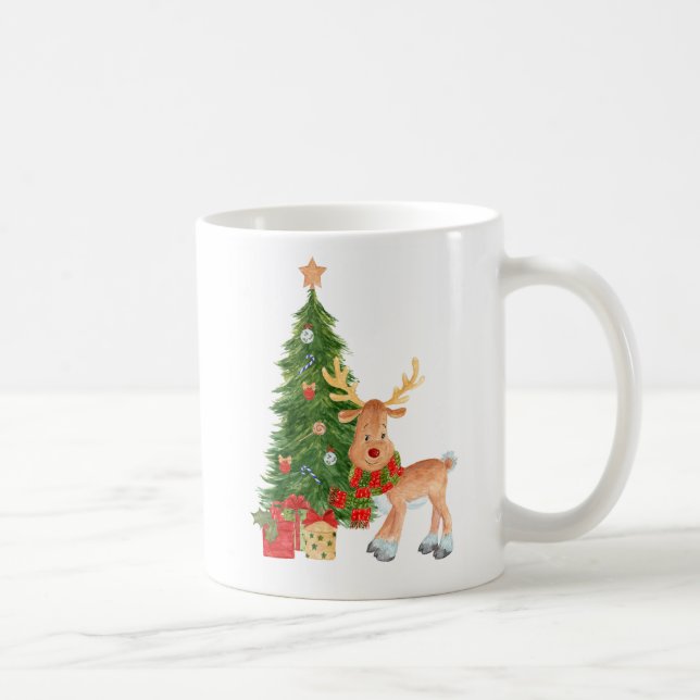 Taza De Café Beber de reno acuarela Mug (Derecha)