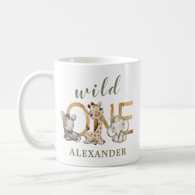 Taza De Café Bebés animales salvajes de un cumpleaños Safari (Izquierda)