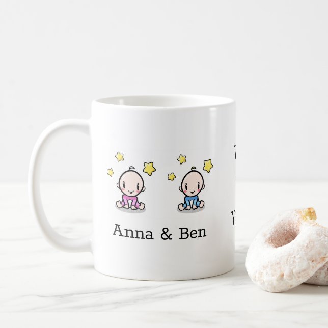 Taza De Café bebés gemelos: amamos a mamá mug, (Con donut)
