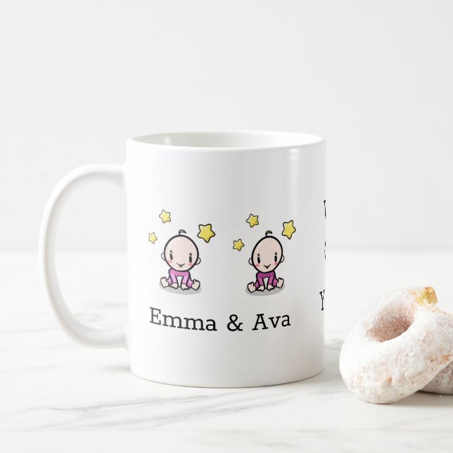 Taza De Café bebés gemelos: amamos a mamá mug, café mug (Con donut)