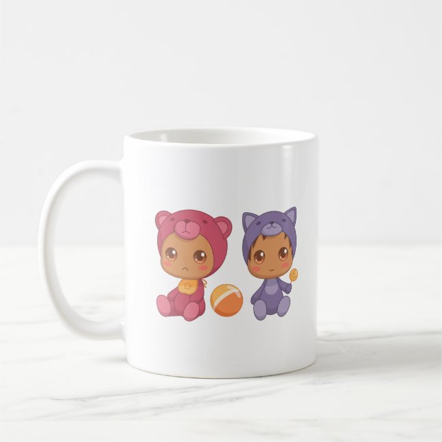 Taza De Café Bebés gemelos con traje de gato (Izquierda)