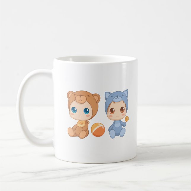 Taza De Café Bebés gemelos con traje de gato (Izquierda)