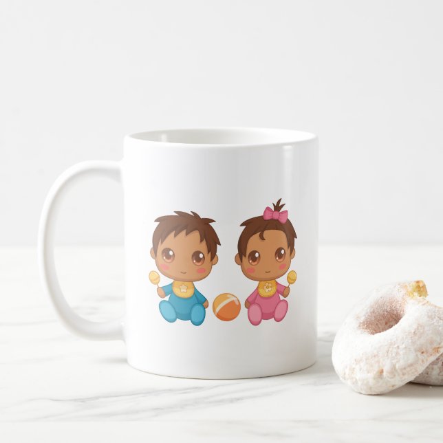 Taza De Café Bebés gemelos niño y Chica (Con donut)