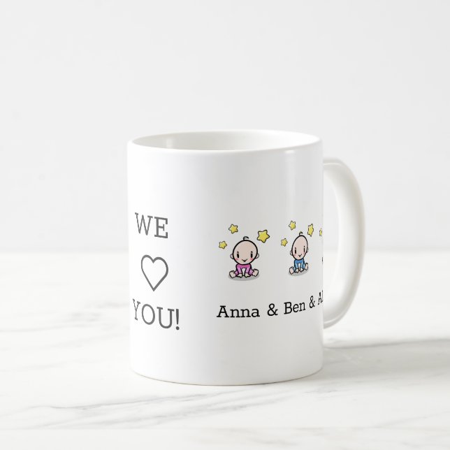 Taza De Café bebés trillizos: amamos el regalo de mamá, (Anverso derecho)