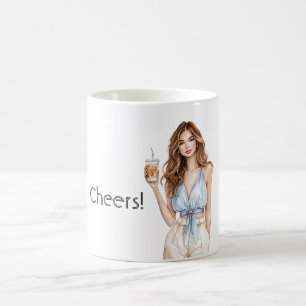 Taza De Café Bebida de Cheers de Top Azul Femenino