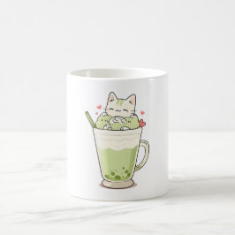 Taza De Café Bebida de Matcha con Boba de Gato Adorable Diseño