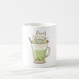 Taza De Café Bebida de Matcha con Boba de Gato Adorable Diseño 
