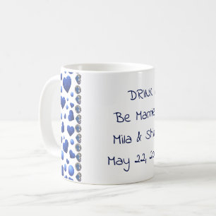 Taza De Café Bebida personalizada, corazón purpurina azul en bl
