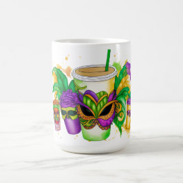 TAZA DE CAFÉ BEBIDAS MARDI GRAS DE COLOR BRILLANTE