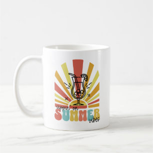 Taza De Café Bebiendo Vibraciones de Verano, Sol Retro, Vaso de