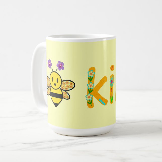Taza De Café Bee Kind Whimsical Floral (Anverso izquierdo)