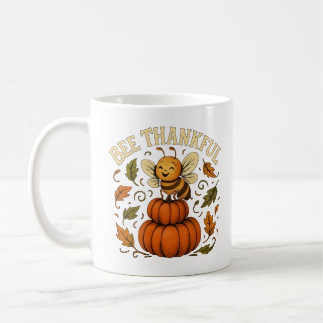 Taza De Café Bee Thankful Otumn Pumpkin Art (Izquierda)