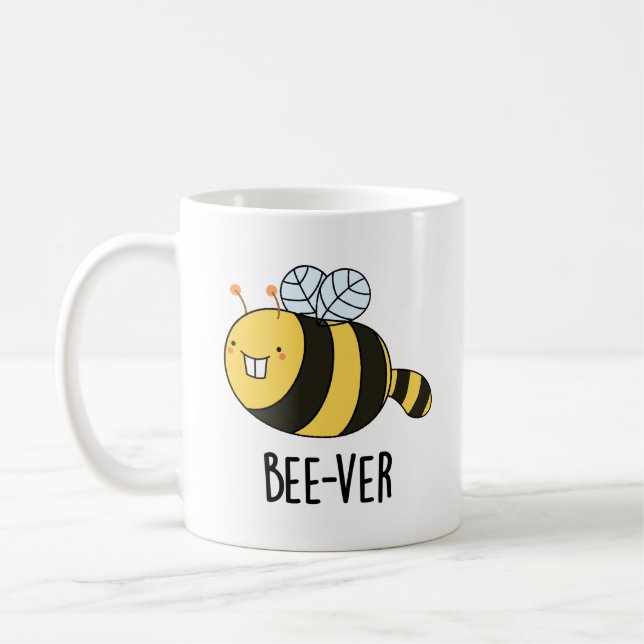 Taza De Café Bee-ver Funny Animal Beaver Bee Pun (Izquierda)