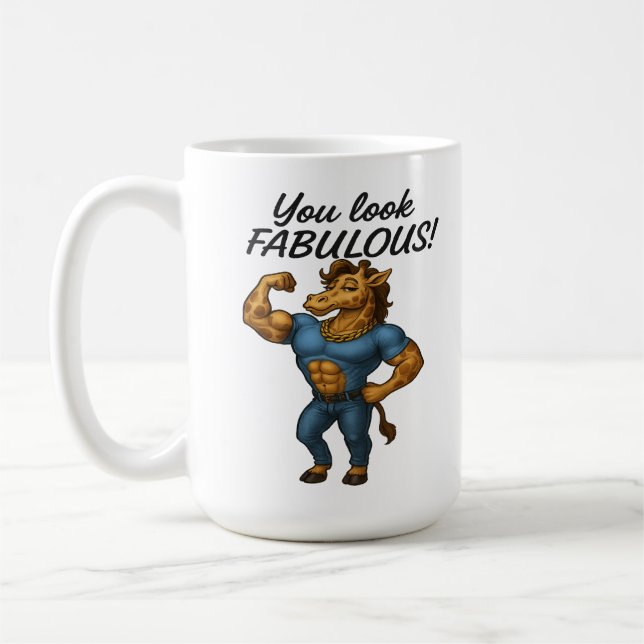 Taza De Café Beefcake Giraffe - Fabuloso y flexado (Izquierda)