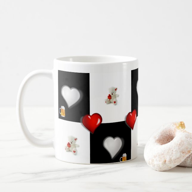 Taza De Café Beer Red Hearts Mug (Con donut)