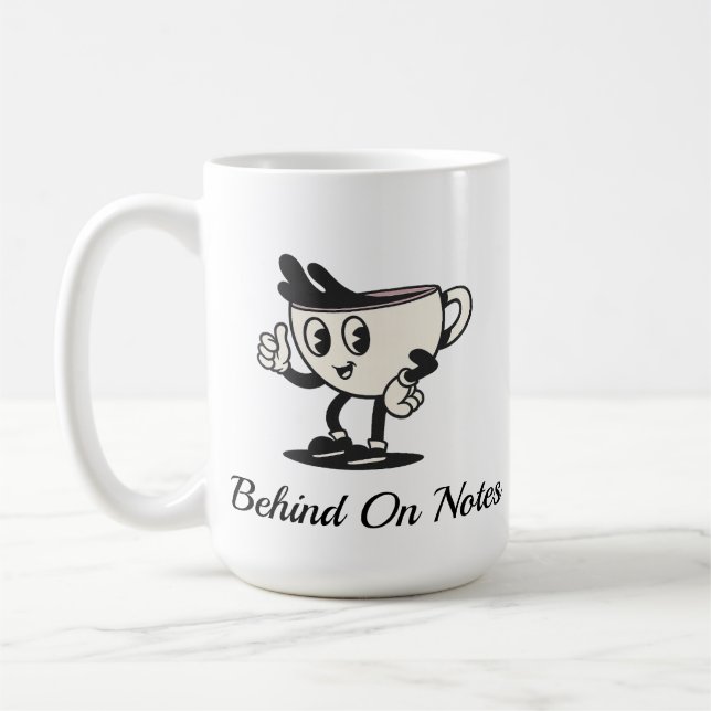Taza de café Behind On Notes, café retro de terape (Izquierda)