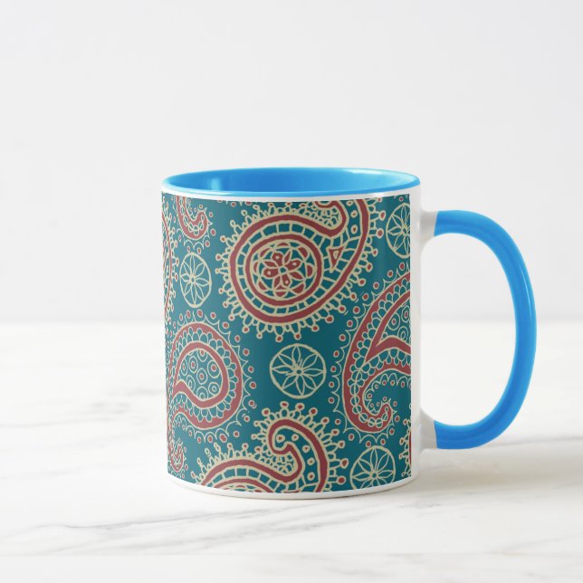 Taza de café beige azul roja del campanero de (Derecha)