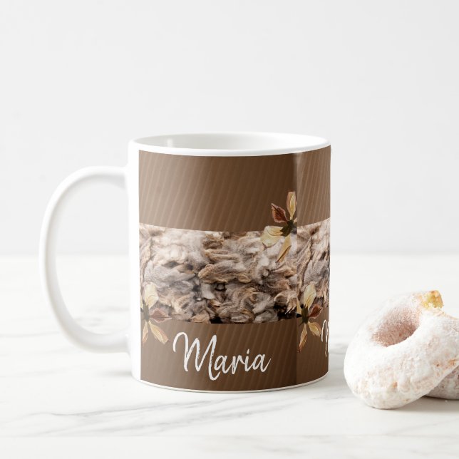 Taza De Café Beige Brown Floral Mug (Con donut)