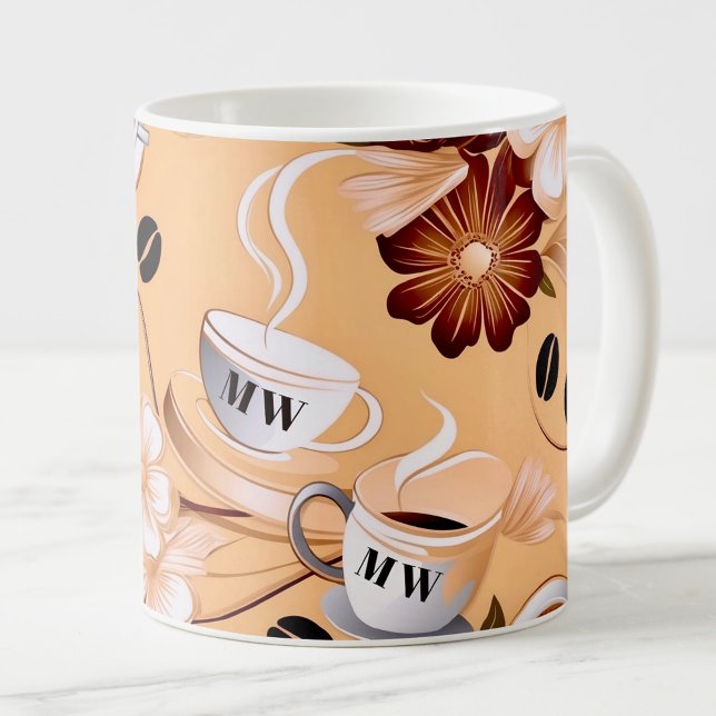 Taza De Café Beige con temática de café, iniciales de flores ma (Subido por el creador)