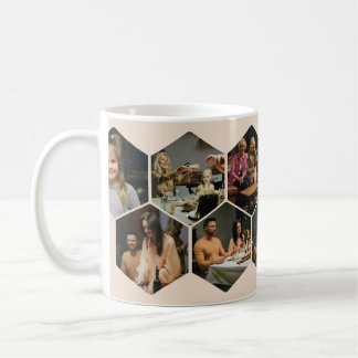 Taza De Café Beige Geometric Hexagon Photo Collage Coffee Mug