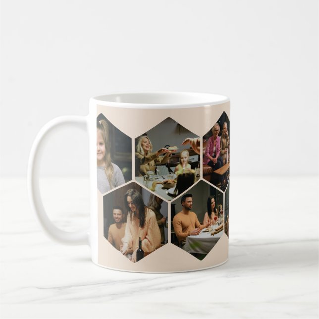 Taza De Café Beige Geometric Hexagon Photo Collage Coffee Mug (Izquierda)