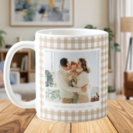 Taza De Café Beige Gingham Custom Photo