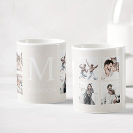 Taza De Café Beige personalizado Collage de fotos personalizado