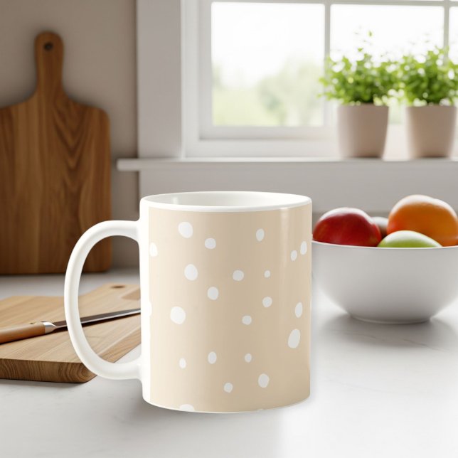 Taza De Café Beige polka dot cup with handle, Birthday gift (Subido por el creador)