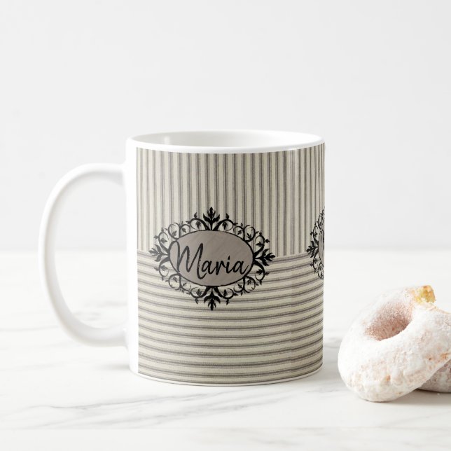 Taza De Café Beige Stripe Mug (Con donut)