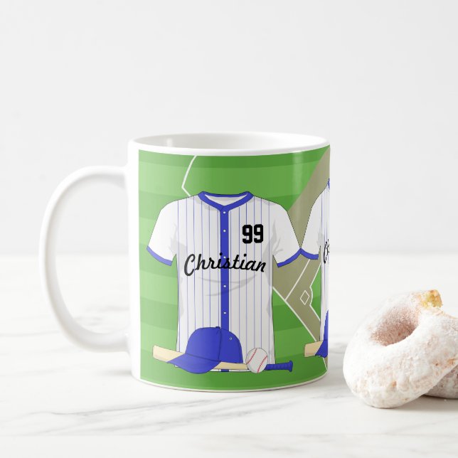 Taza De Café Béisbol azul personalizado (Con donut)
